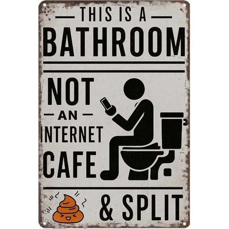 Plaque Métallique Décoration Murale Salle de Bain, 20x30 cm Panneau Humour This is a Bathroom Not an Internet Cafe, Déco Vintage pour WC (1/5)
