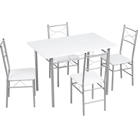 WOLTU Juego de mesa industrial y 4 sillas, blanco + plateado (1/5)