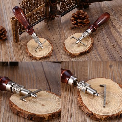 Instrument d'ébavurage pour cuir - Ébavureur manuel en bois et acier - Accessoire perfectionné pour les artisans du cuir - Livré complet (1/5)