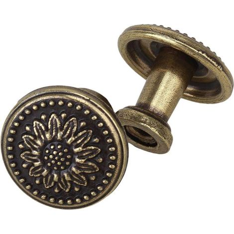 10 Boutons Tiroir Vintage Fleur 35mm Laiton, Bronze ancien (1/5)