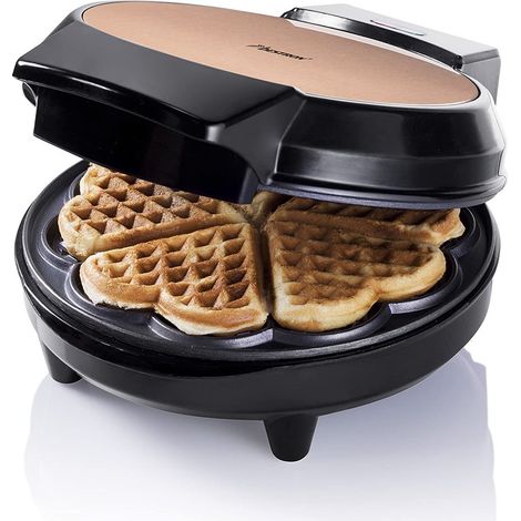 Bestron Waffle Maker, piastra per waffle a forma di cuore, macchina per waffle con antiaderente & indicatoro luminso, collezione Copper Collection, 700 Watt, colore: Rame (1/5)