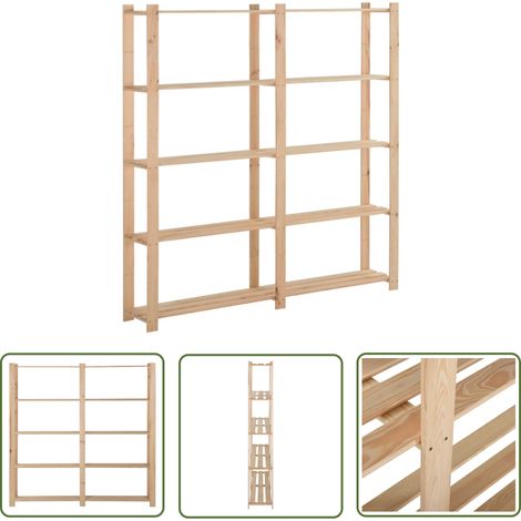 The Living Store Étagère de stockage 5 niveaux 170x28,5x170cm Bois de pin massif - Meuble De Rangement - Étagère Industrielle - Rangement Intérieur - Étagère Bois - Meuble Atelier (1/5)