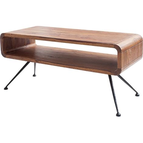 Couchtisch RETROVA 100 cm aus lackiertem Sheeshamholz mit schwarzen Metallbeinen und Stauraum