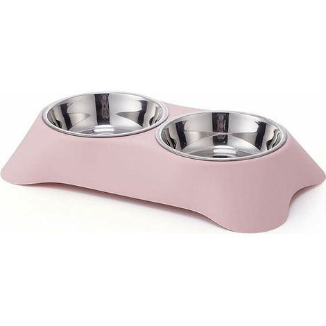 Gamelle double ZVD en acier inoxydable antidérapant et anti-fuite pour petits chiens et chats (S, rose) (1/4)