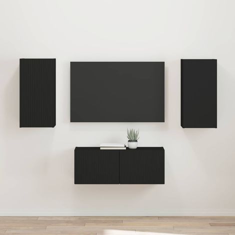 vidaXL TV-Schrankset Wandmontiert 2 pcs Schwarz Holzwerkstoff (1/5)