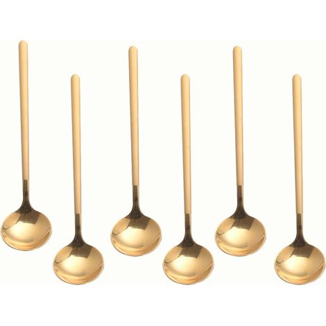 Sechsteiliges Espressolöffel-Set aus Edelstahl, geeignet für Kaffee, Zucker, Desserts, Kuchen, Eiscreme, Suppen, Vorspeisen usw. (gold)