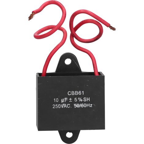 Condensateur de démarrage CBB61 10µF 250VAC pour ventilateur, câble 14cm, lot de 2 pièces (1/5)