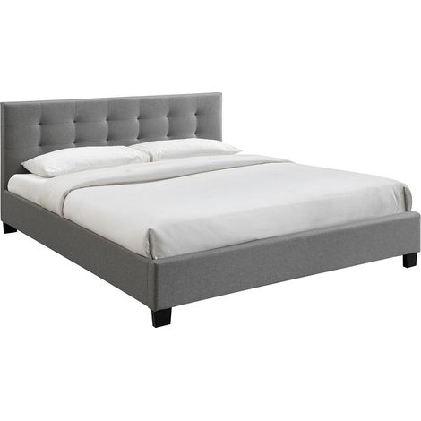 Lit 2 places 180x200 cm en tissu gris capitonné MARQUISE