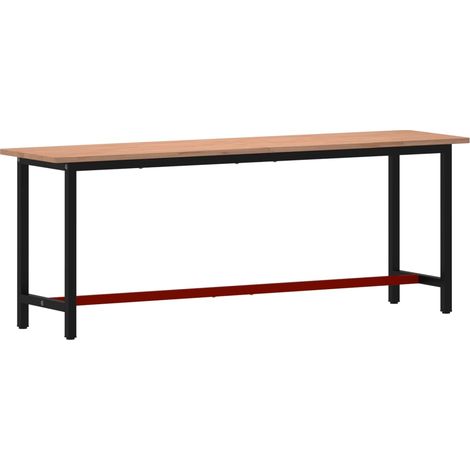 Établi 220x55x81,5 cm bois massif de hêtre et métal