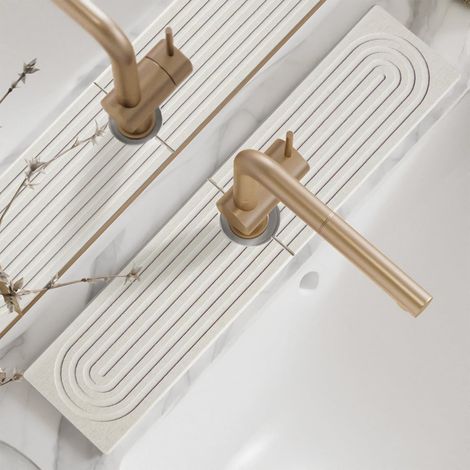 Tapis de robinet pour évier de cuisine - Plateau d'évier en pierre de diatomite à séchage rapide de 61 cm de long, protection anti-éclaboussures pour comptoir de salle de bain [Gris clair] (1/5)
