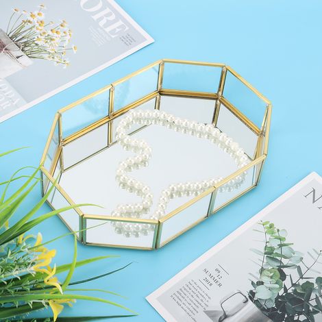 Organisateur de maquillage et de bijoux vintage, plateau en verre miroir, objet de décoration pour la maison (petit format) (1/5)