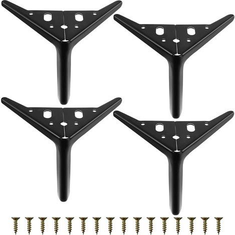 Lot de 4 Pieds de Meubles avec Vis,18CM Pieds de Table en Métal Charge Jusqu'à 300KG,Pieds de Meubles de Rechange Triangulaires pour Meuble,Canapé,Table Basse,Meuble TV,Chaise,Noirs (1/5)