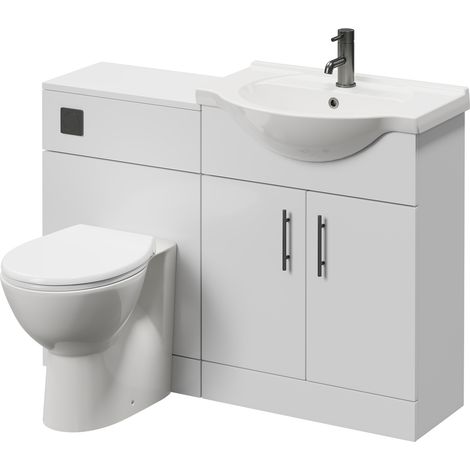 Alexander James Gloss White 1150mm 2 Door Vanity Unit Toilet Suite - 1150mm - Gunmetal Grey 96mm Bar HandleJames Toilet Pan and Seat