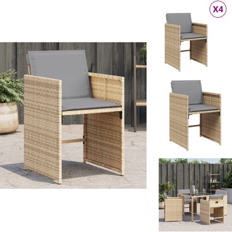Chaises de jardin avec coussins lot de 4 mélange beige - Chaise De Jardin - Fauteuil De Jardin - Mobilier De Jardin - Résine Tressée - Rotin Synthétique (1/5)
