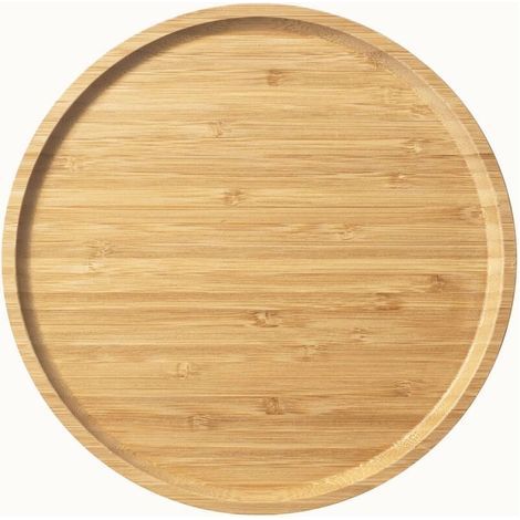 Serviertablett aus Bambus, rundes Holztablett, Serviertablett aus Holz, Obst-, Brot-, Salatteller, Servierbrett für Wurstwaren (25 cm) (1/5)