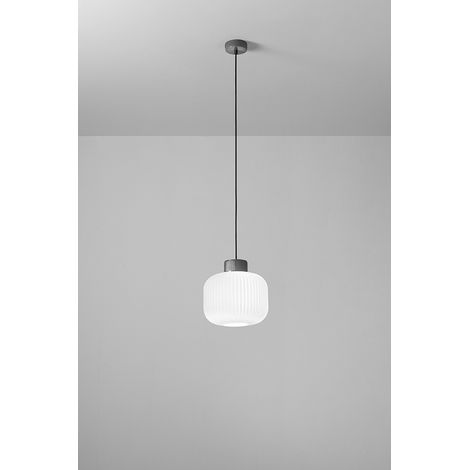 Suspension En Céramique Et Verre Soufflé, Design Plissé Blanc, Culot E27, Hauteur Réglable, Diamètre 25 Cm, Classe I, Ip20 - Marque Perenz (1/2)