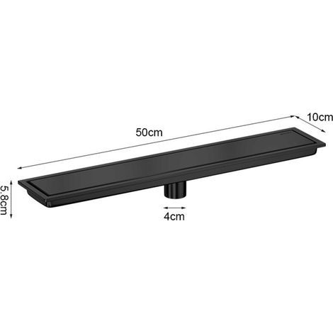 Caniveau de sol linéaire dissimulé , 10x50cm, finition noire, acier inoxydable 304, caniveau de salle de bain de luxe avec système de désodorisation et canal de drainage dissimulé (1/4)