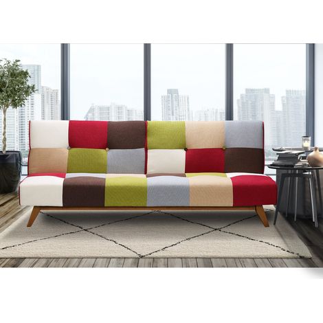 DIVANO LETTO MOD. KIKO CM 180 IN TESSUTO PATCHWORK CON APERTURA CLIC CLACK