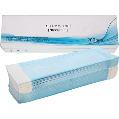 200 Pochettes Jetables Auto-Scellantes Rangement Outils Dentaires 70x260mm, Lot de 200 Sacs Scellés pour Matériel Dentaire (1/5)