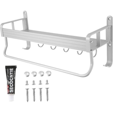 Étagère De Rangement Cuisine Murale 40cm Aluminium Multifonction Support D'assaisonnement Ustensiles Crochets Organisation La Cuisine Salle De Bain (1/5)