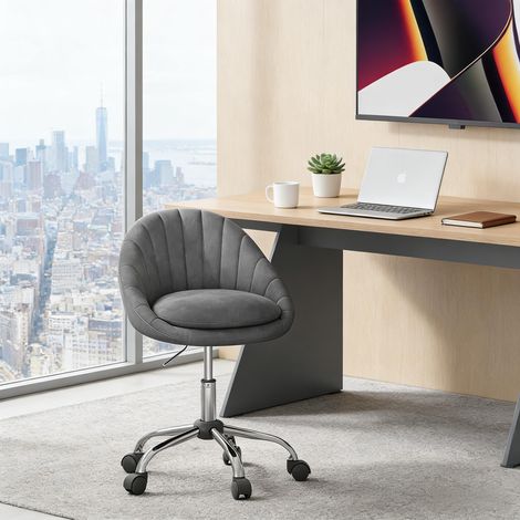 Chaise de bureau pivotante à 360°, avec embase métallique, hauteur réglable, dossier réglable, 5 roulettes, gris foncé (1/5)