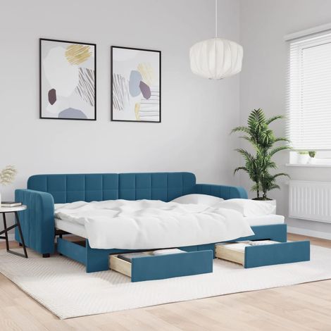 Lit de jour avec gigogne et tiroirs-Canapé-lit avec Rangement sans matelas bleu 80x200 cm 857167 (1/5)