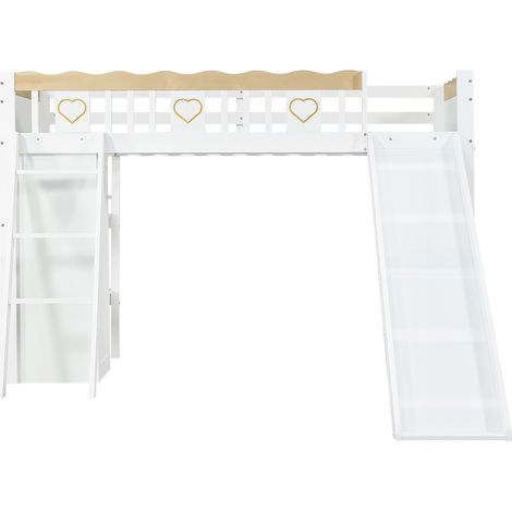Letto a soppalco per bambini con scivolo, armadio, pino MDF e compensato, 90x200 cm, bianco (1/5)