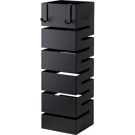 Portaombrelli In Acciaio Zincato Per Interno Esterno Con Vaschetta Scolapioggia 2 Ganci Removibili Base Antiscivolo e Struttura Robusta Design Moderno 49 x 15,5 x 15.5 Cm Nero