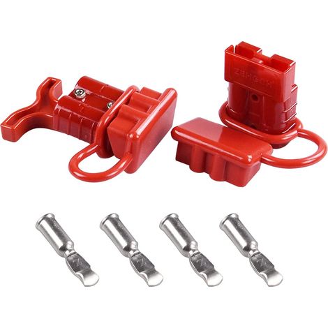 120 Amp 2 Pcs connecteur de batterie 120A connexion rapide déconnexion +1 pièce 120A amp poignée connecteur d'alimentation de batterie + 2 pièces couvercle anti-poussière (Rouge, 4 AWG) (1/4)