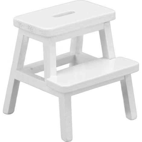 Tabouret miniature blanc 1/12 pour maison de poupée, rectangle léger 4 pieds 2 marches, mobilier de poupée vif et pratique (1/5)