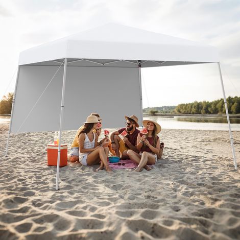 Tonnelle de Jardin 3x3M avec Panneau Latéral Tente Réception Pliant avec Sac à Dos Portable 4 Piquets Protection Solaire Montage Facile Blanc (1/3)