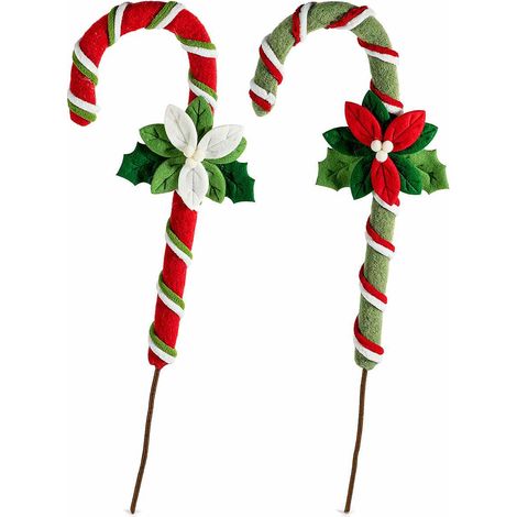 Stick decorativi di natale a bastoncino di zucchero natalizio realizzato in stoffa con applicazioni, set da 4 pezzi, cm 12 x 33 H (con stick 48)