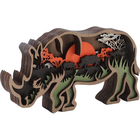 Statuette Rhinocéros en Bois de Buis - Décoration Intérieure pour Salon Bureau Cadeau Déco (1/5)