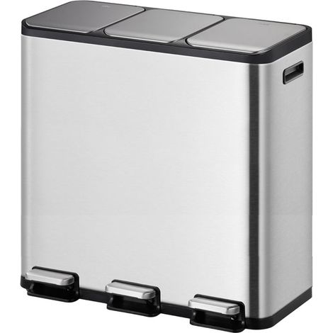 EKO - Poubelle à pédale tri sélectif EcoCasa 1 15+15+15 litres - Stainless steel   - inox mat