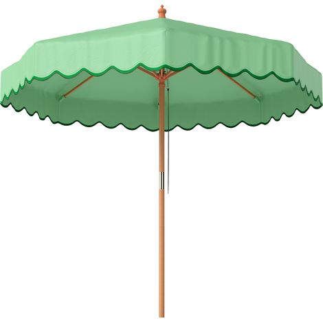 Parasol de jardin - parasol terrasse - Outsunny - rond avec volants rétro chic aspect bois protection UV -230 cm - vert clair
