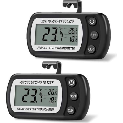 2 pièces de compteur numérique numérique -20°C à 50°C, avec crochet, température LCD facile à lire, fonction d'enregistrement de la température maximale et minimale (Noir) (1/4)