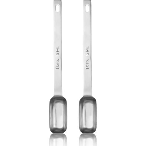 Lot 2 cuillères doseuses long manche – 5 ml et 1 cc – Acier inoxydable – Pâtisserie