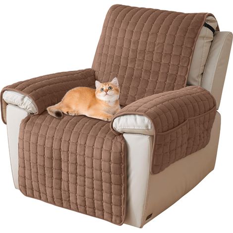 Housses de Protege Fauteuil avec Poches et Élastique,Relax Electrique Antidérapant Café (1/5)