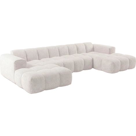 Canapé d'angle panoramique en tissu chenille beige CALESO de Maison Céphy (1/4)