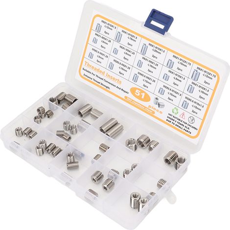 51-teiliges Gewindereparaturset, M5 - M8 Edelstahl-Gewindereparatursets mit Aufbewahrungsbox (1/5)
