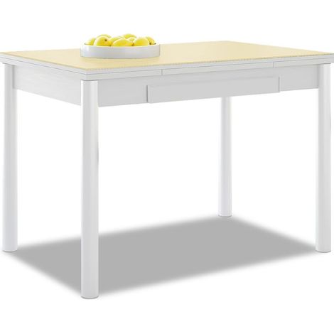 Table de Cuisine Extensible - Structure Blanche - Couleur Beige - Idéale pour Les Petits espaces - Dimensions : 90 x 50 cm - Extensible : 140 x 50 cm (1/5)