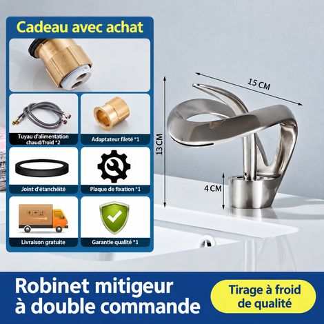 Robinet mitigeur lavabo cascade cuivre finition brossée salle de bain eau chaude froide raccord 1/2 diamètre 25 mm – Livraison gratuite