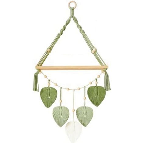 Etagere Murale Macrame - Etagere Suspendue en Bois et Corde Coton - Pour Plantes et Objets Décoratifs - 80 x 40 cm - 1 Piece (1/5)