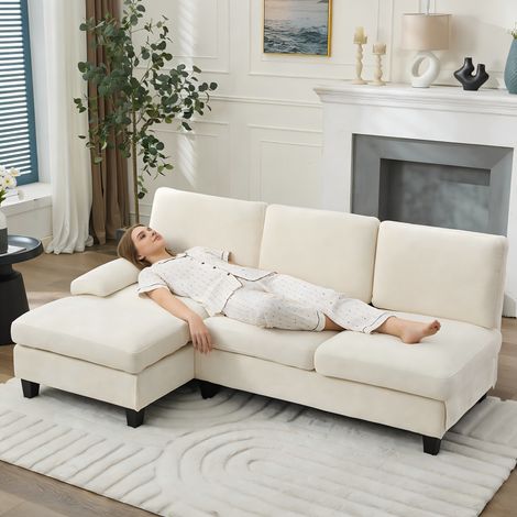 Canapé d’angle en L 3 places 194x118x81 cm pour salon, tissu beige (1/5)