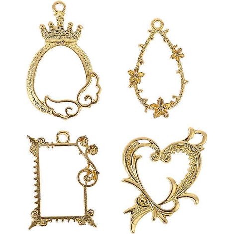 Stück goldfarbene Metallanhänger mit hohlem Spitzenmuster, Schmetterlings-, Liebesherz- und Charmrahmen