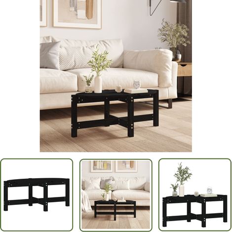 The Living Store Table basse Noir 87x48x35 cm Bois massif de pin - Table Basse - Meuble Salon - Table D'appoint - Table Design - Bois Massif (1/5)
