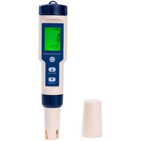 -pH mètre électronique 5 en 1 – Testeur multi-paramètres étanche IP67 – Mesure pH, TDS, EC, salinité, température – Haute précision (1/5)