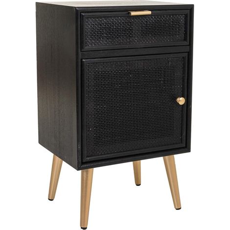 Mesita de madera y rejilla lacado negra 42x36,5x71