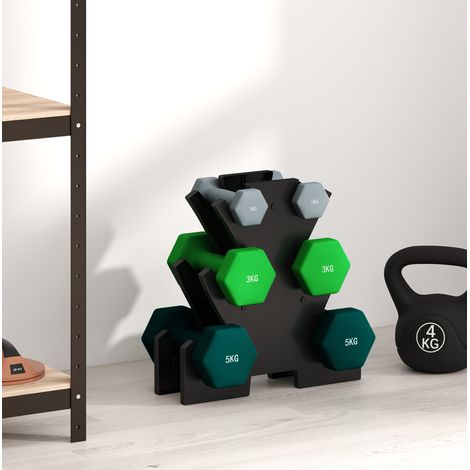 Kit de 6 haltères 34x10x34 cm en métal multicolore avec rack, pour home gym – MEUBLIV (1/5)