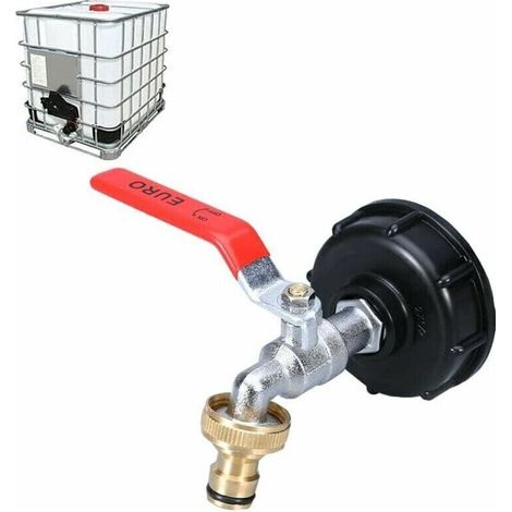 Robinet pour Cuve IBC 1000L - Double Robinet en Laiton avec Adaptateur de Réservoir d'Eau IBC 1/2' - Filetage Gros 60 MM (1/2)